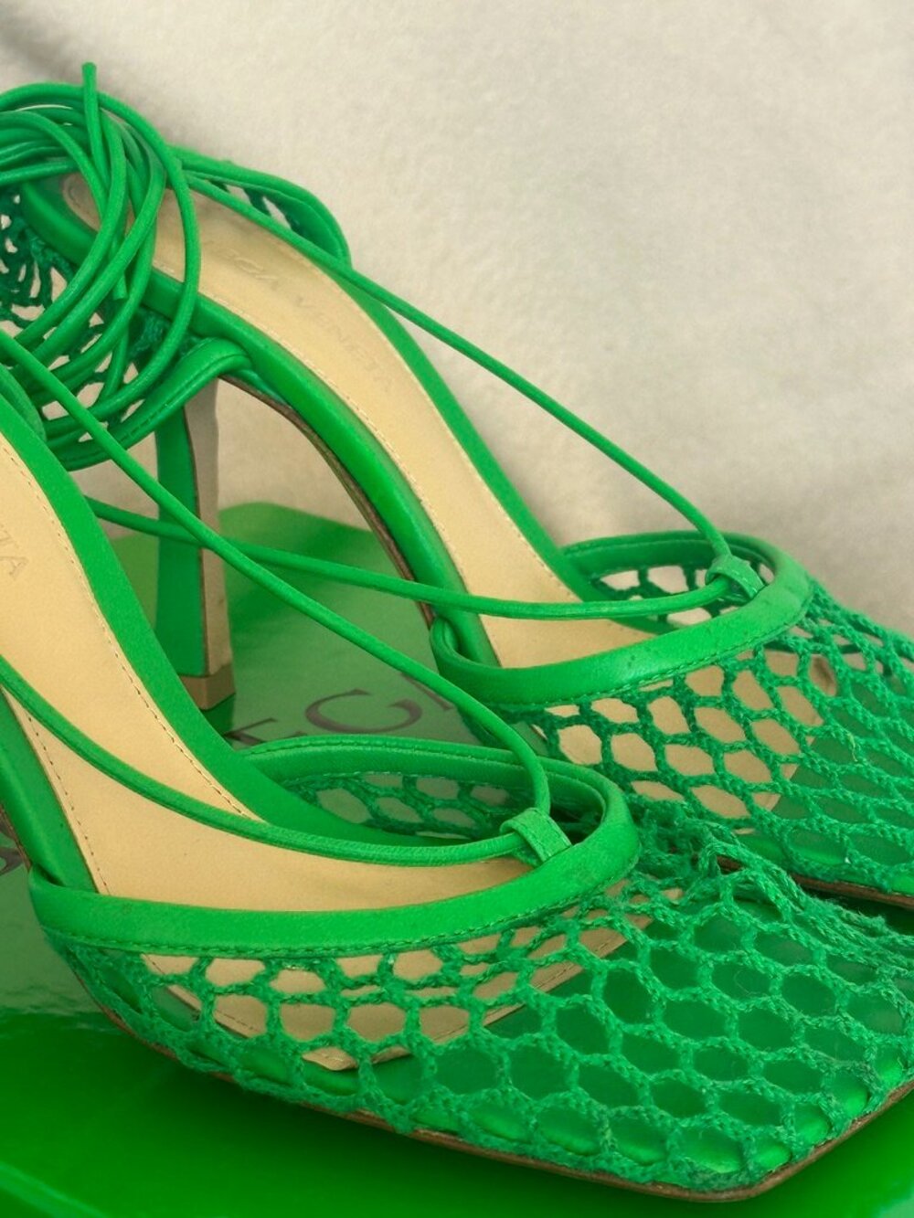 Bottega Veneta Mesh Grass Green Stretch Lace-up sandals - Picture 3 of 10